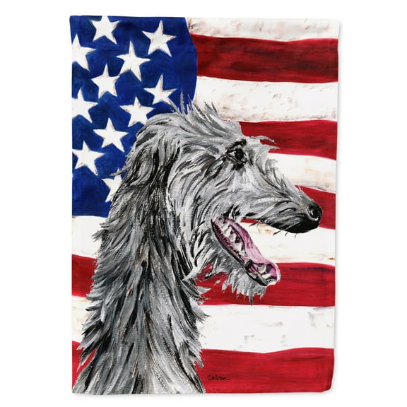 Carolines Treasures SC9645CHF Scottish Deerhound with American Flag USA Flag Canvas House Size  Large multicolor