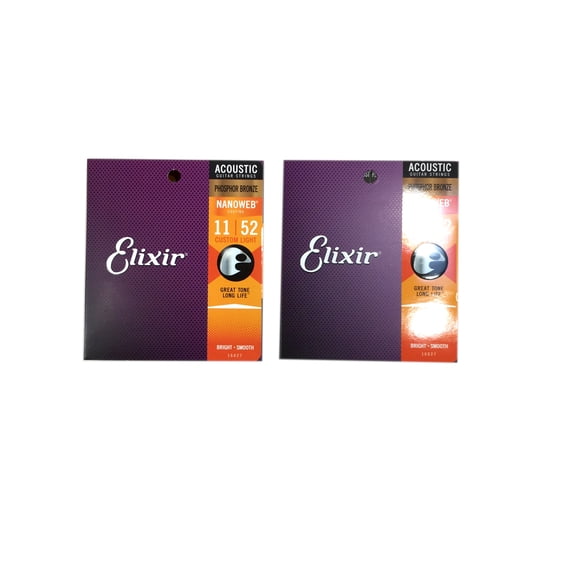 Elixir Guitar Strings 2-Pack Phosphor Bronze Nanoweb Custom Light 11-52