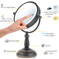 thumbnail image 3 of OVENTE Lighted Vanity Mirror Tabletop, 8.5'' 1X 7X Magnifier, Adjustable Double Sided, 3 Tone Smart Touch Round LED, 15 Min Shut Off Timer, Battery & AC Plug Powered, Oil Rubbed Bronze MPT85BZ1X7X, 3 of 5