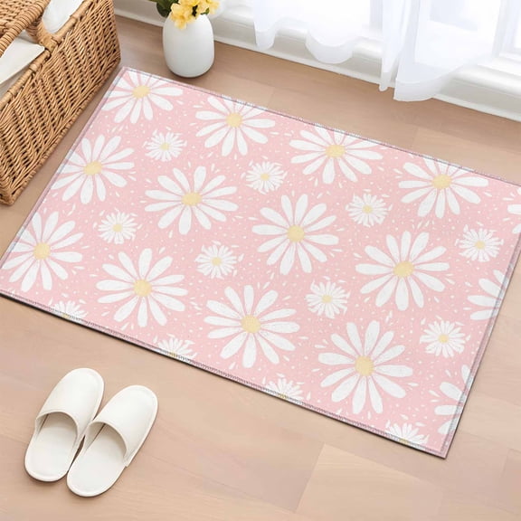 Pink Daisy Entryway Rug 2'x3'  Non Slip Front Door Mats, Spring Floral Elegant Pastoral Botanical Entrance Rugs Indoor Outdoor Carpet, Washable Floor Mats Small Area Rug for Bedroom Kitchen