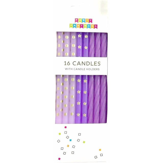 Party Partners 16-Count Deluxe Birthday Candles, 4.75" Tall, Purple Gradient