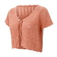 thumbnail image 6 of Women Summer Tops Women’ s Cropped Crochet Sweaters Summer V Neck Tie Front Cardigan Short Sleeve Hollow Out Knit Painters Tunic Womens Shorts Embroide Junior Sweater Dress Long Cute Tops T Pink S, 6 of 9