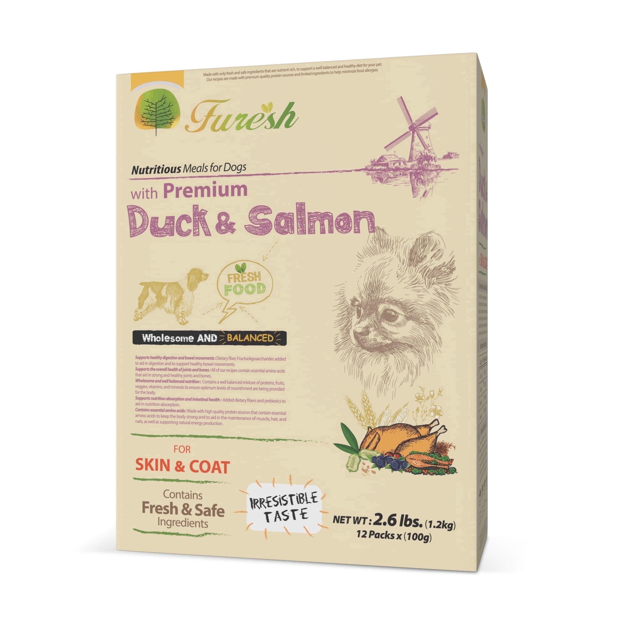 FURESH Premium Natural Dry Dog Food, Duck & Salmon Skin & Coat Recipe, Limited Ingredient for Sensitive Stomachs & Picky Eaters, All Life Stages - 2.6 lbs.