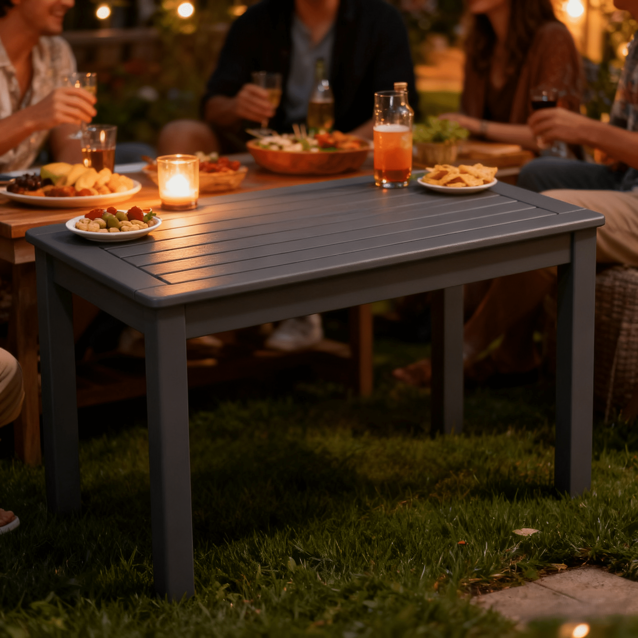 UBesGoo HDPE Outdoor Patio Table, Rectangle Coffee End Table, All Weather Deck Balcony Garden Porch Table, Gray