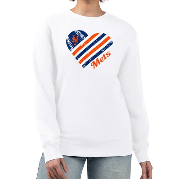 Women's G-III 4Her by Carl Banks White New York Mets Heart Logo Fleece Pullover Sweatshirt