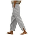 thumbnail image 3 of Futezty Women Casual Loose Elastic Waist Cotton Trouser Cropped Wide Leg Pants Women Linen Palazzo Pants Summer Boho Wide Leg High Waist Casual Beach Travel Vacation Pants, 3 of 7
