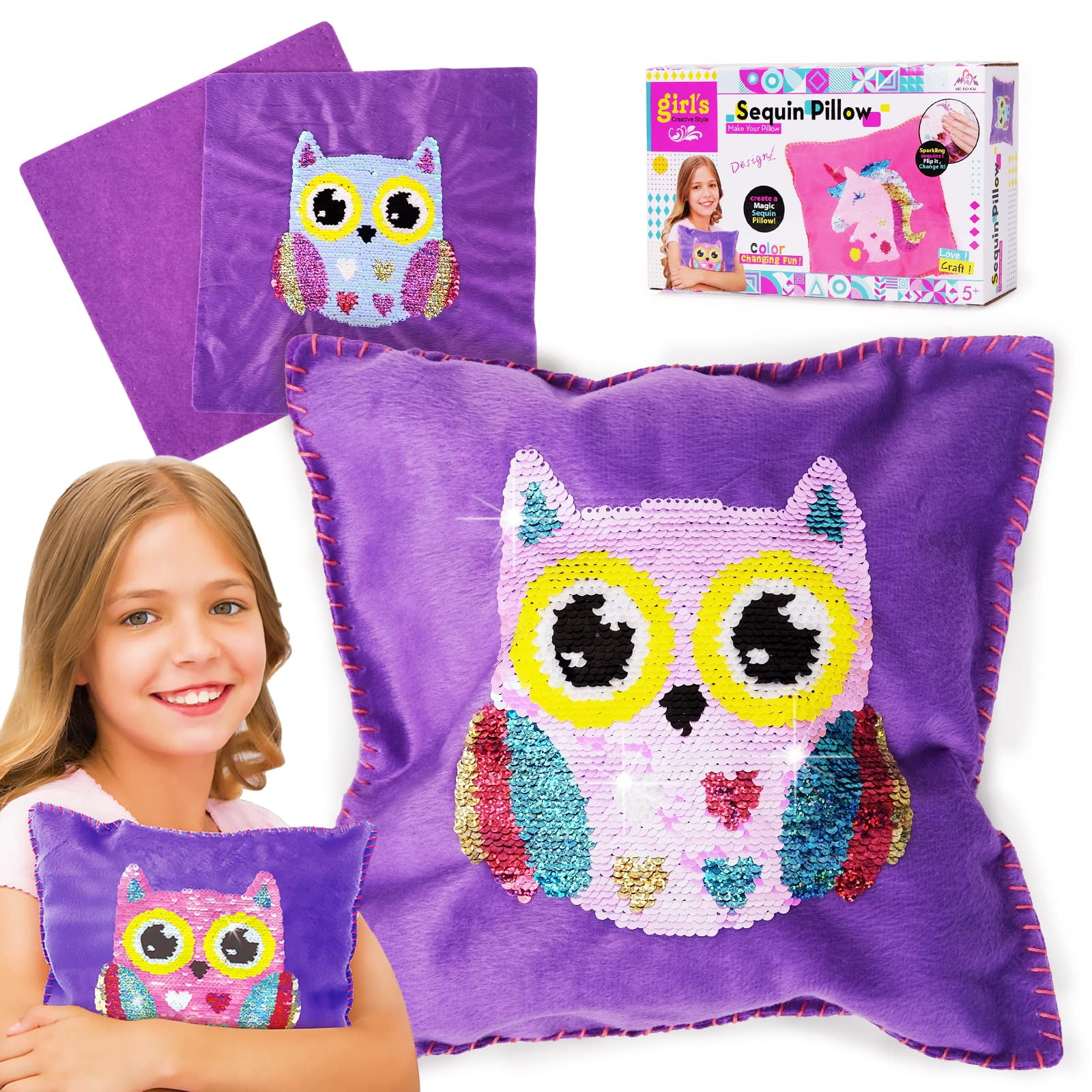 Birthday Gifts for 6 7 8 Year Old Girls Surprise Soft Toys Sequin Owl  Pillow Toy for 4 5 6 7 Year Old Kids Sewing Kits for 3-9 Girls Arts and  Crafts