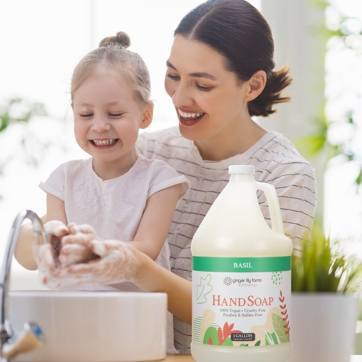 Ginger Lily Farms Botanicals All-Purpose Liquid Hand Soap Refill, 100% Vegan & Cruelty-Free, Basil Scent, 1 Gallon (128 fl oz)