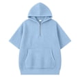 thumbnail image 2 of Boys Short Sleeve Hooded Sweatshirt,Waffle Knit Casual Pullover with Quarter Zip, Lightweight Hoodie for Spring Summer,Youth Kids Tops(Light Blue,3_4 Years), 2 of 4