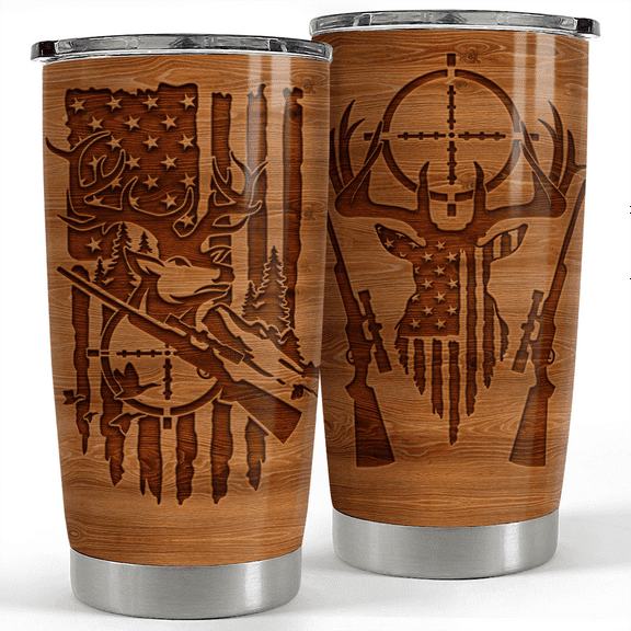 SANDJEST Hunting Tumbler Wood Style American Flag 20oz Tumblers with Lid Gift for Men Dad Best Friends Hunting Lovers Christmas Birthday Fathers Day
