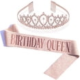 thumbnail image 3 of Correa de hombro para fiesta de cumpleaños, correa de etiqueta para cumpleañera, correa de hombro de tela con corona en polvo de oro rosa, 3 of 6