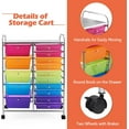 thumbnail image 4 of KOTEK 15-Drawer Rolling Storage Cart, Multipurpose Mobile Utility Cart with 4 Wheels, Home Office School Tools Scrapbook Paper Organizer (Multicolor), 4 of 8