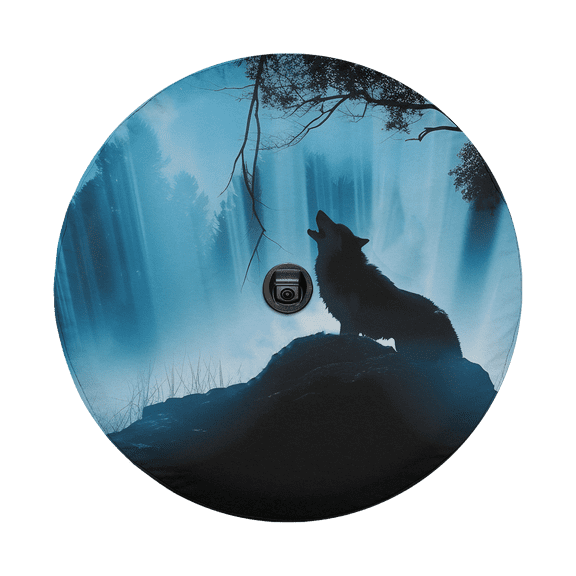 Lotusprinthandmade Wolf In Night Blue Spare Tire Cover With Backup Camera Hole 6 Sizes (28 in.)
