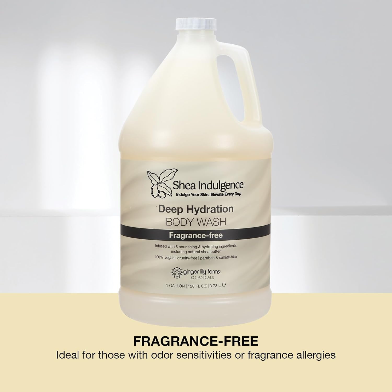 Ginger Lily Farms Botanicals Shea Indulgence Deep Hydration Body Wash, 100% Vegan & Cruelty-Free, Fragrance-Free, 1 Gallon (128 fl oz) Refill