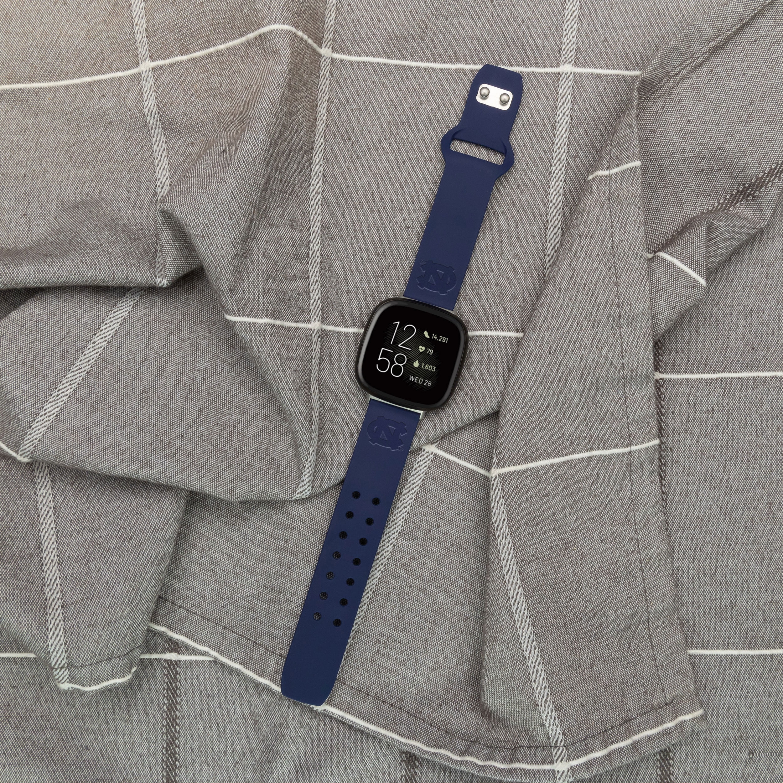 North Carolina Engraved Silicone Unisex Watch Band for Fitbit Versa 3 and Sense (Navy) by Affinity Bands