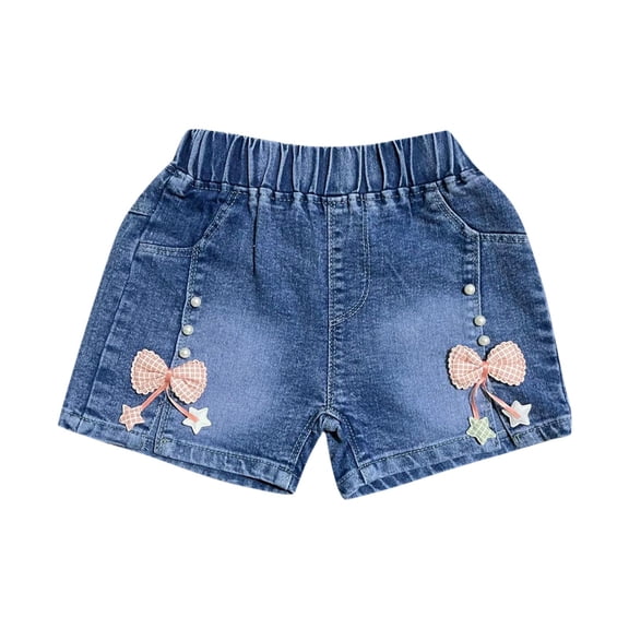 breaise Girls Denim Summer Shorts Teens Elastic Waistband Bows Jeans