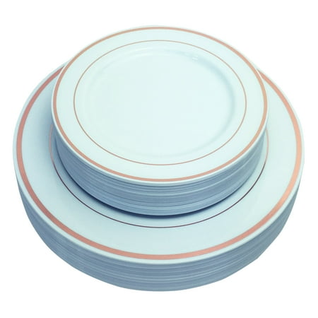 Salads For A Christmas Party JL Prime 50 Piece Rose Gold Plastic Plates for 25 Guests, Heavy Duty Reusable Disposable Plastic Plates with Rose Gold Rim for Party and Wedding with 25 Dinner Plates and 25 Salad Plates ()