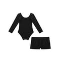 thumbnail image 4 of iiniim Kids Girls 2 Pieces Gymnastics Ballet Dance Outfits Long Sleeve Leotard with Shorts Set Black 4, 4 of 7