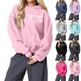 thumbnail image 4 of Women's Fashion Lightweight Long Sleeve Pullover with Pockets Preppy Graphic Hoodie with Bow Print for Fashion Looks,Light Purple,XL, 4 of 7