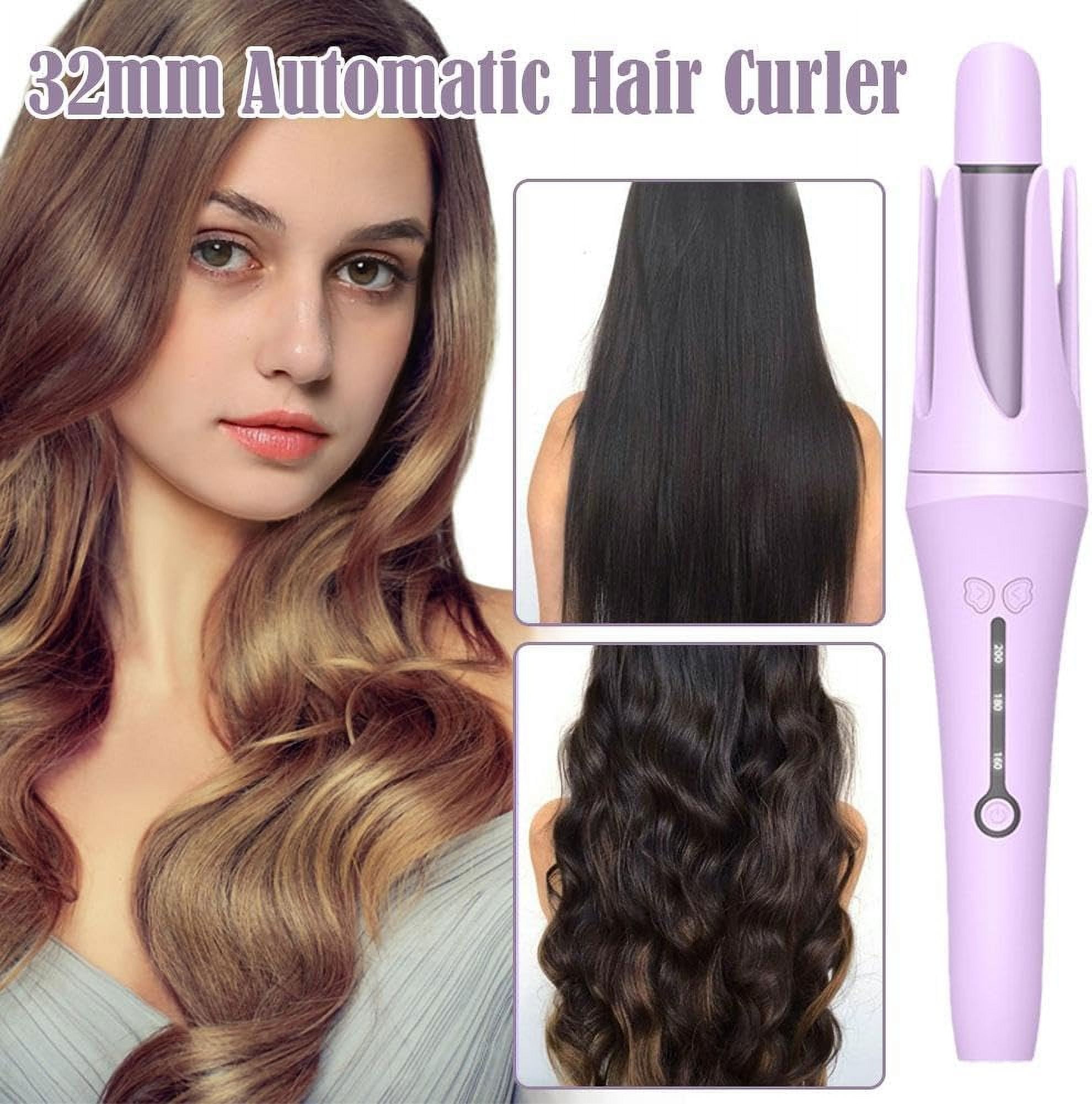 Automatic Hair Curler, Curling Wand28mm,Travel Automatic Curling Iron Fast Heating,3-Speed Adjustable Temperature Curing Wand,Curling Tongs 360° Rotating for Long Hair,Purple