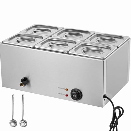 KFFKFF 24QT Commercial Food Warmer, 6-Pan Electric Steam Table, 1200W Countertop Stainless Steel Buffet Bain Marie with Adjustable Temperature Control for Catering, Buffets, Events, and Restaurants