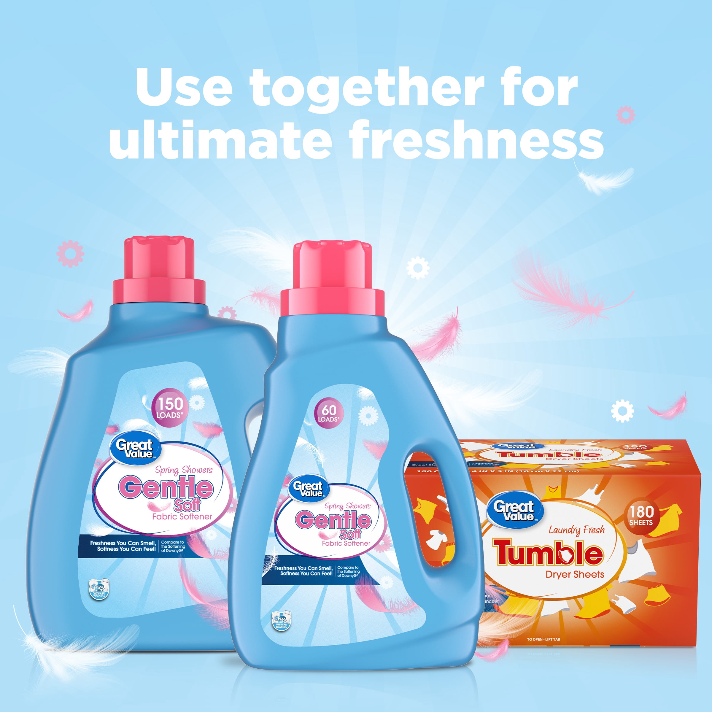 Great Value Gentle Soft Fabric Softener, Spring Showers, 111 fl oz, 150 Loads, Compare to the Softening of Downy®