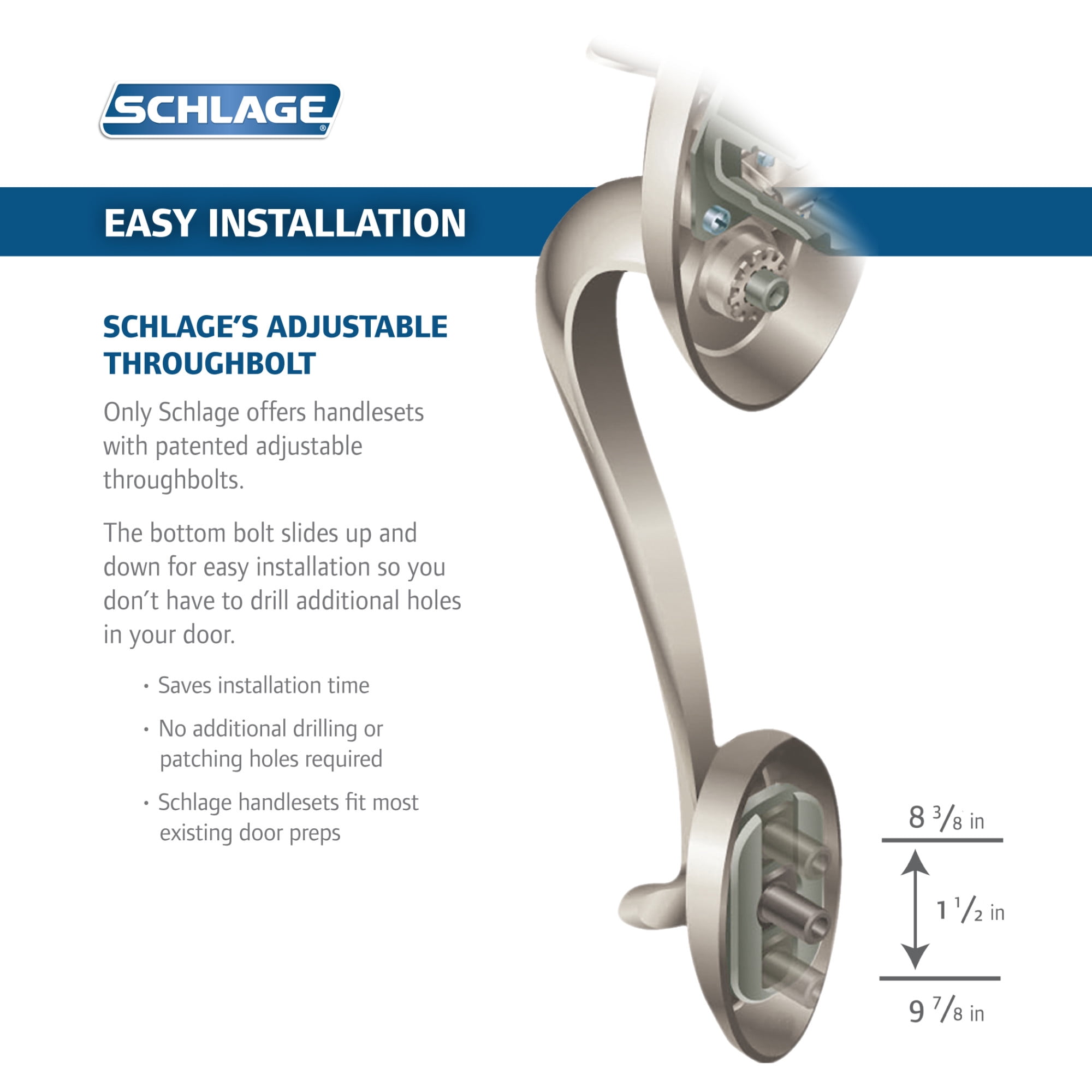 Schlage FE285CAM622GEO Camelot Lower Handleset Featuring The Georgian Knob For Use - Black