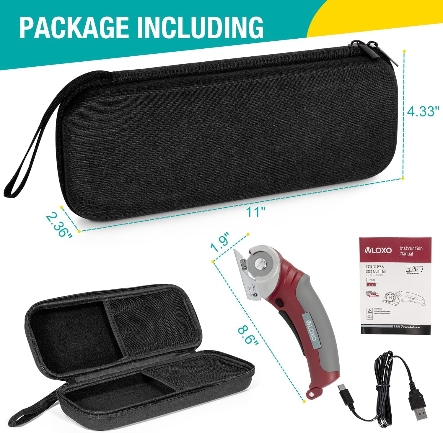 VLOXO Cordless Electric Scissors, 4.2V Electric Mini Cutter, Carpet and Cardboard Cutter, Rotary Cutter for Fabric and Cloth