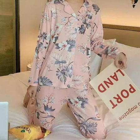 

QWZNDZGR Pajamas For Women Summer Pyjamas Ladies Pijama Suits Long sleeves Sleepwear Two-piece Polyester Home Clothes Female Pajama Sets