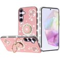 thumbnail image 2 of Designed for Samsung Galaxy A36 Diamonds Bling All Around Edges Sparkly Glitter Hybrid with Ring Stand Holder Fashion Good Luck Phone Case Cover - Pink, 2 of 10