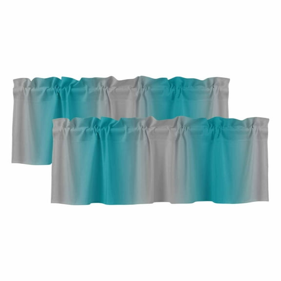 2 Pack Turquoise Grey Ombre Valance for Window Gradient Color Kitchen Valance Rod Pocket Short Curtain Topper Decorative Window Treatment for Living Room Bedroom 42"x12"