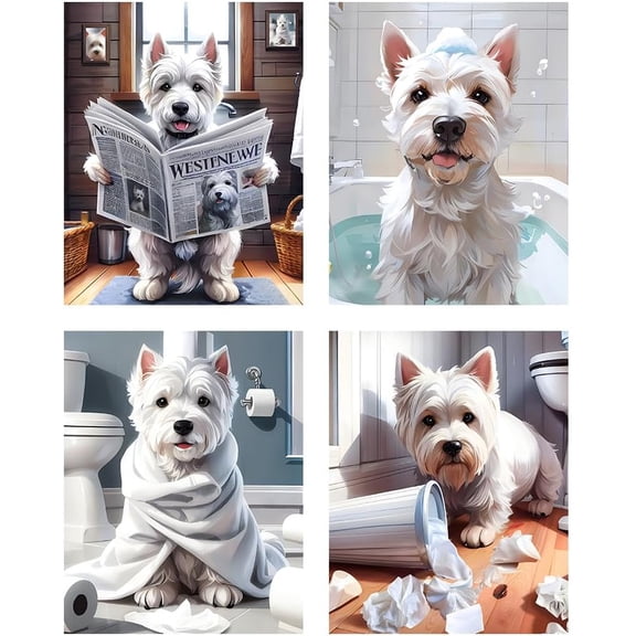Funny Bathroom Wall Art Canvas Prints,Dog Farmhouse Art Posters,Girs Room Bedroom Wall Decor Set of 4 (8"x10",Unframed).