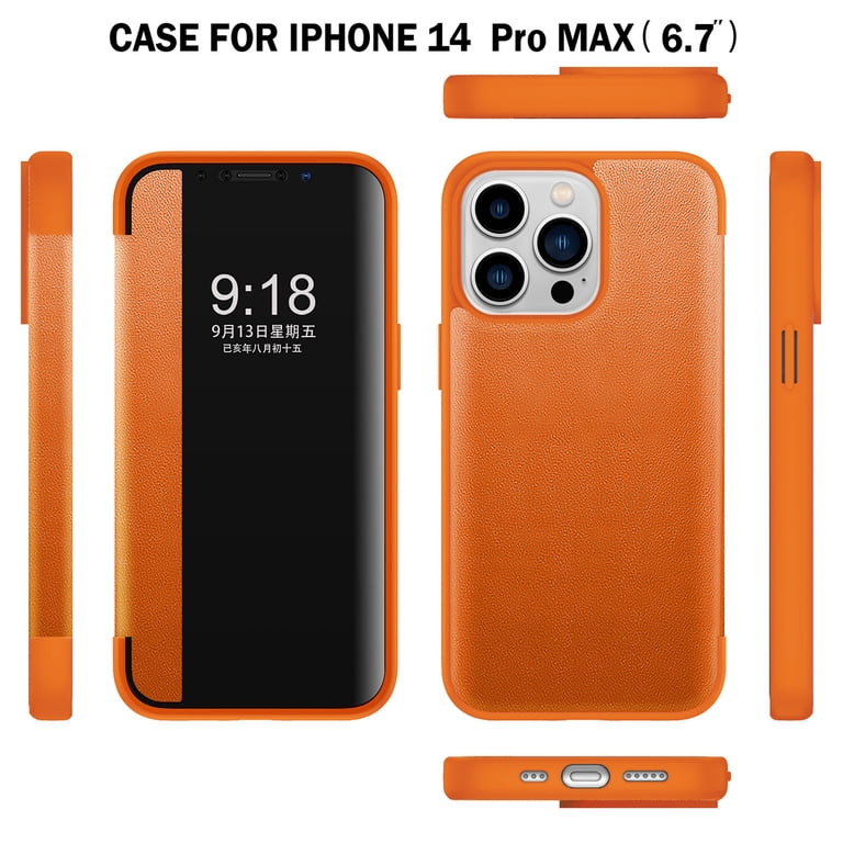 iPhone 14 Pro Max,Slim Hybrid Shockproof Luxury Flip Leather Case