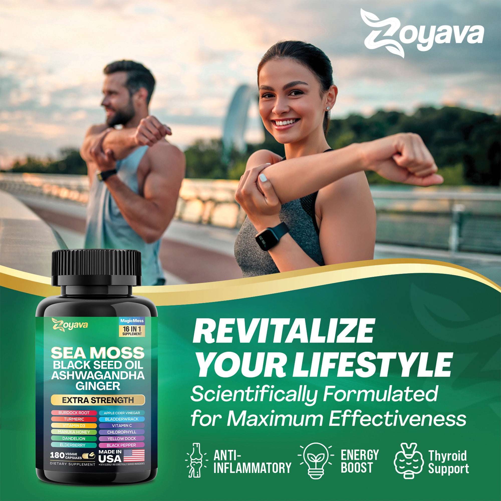 Zoyava Sea Moss Blend, 19,445 MG All-in-One Formula with over 15+ Super Ingredients, Extra Strength & High Potency (180 Capsules)