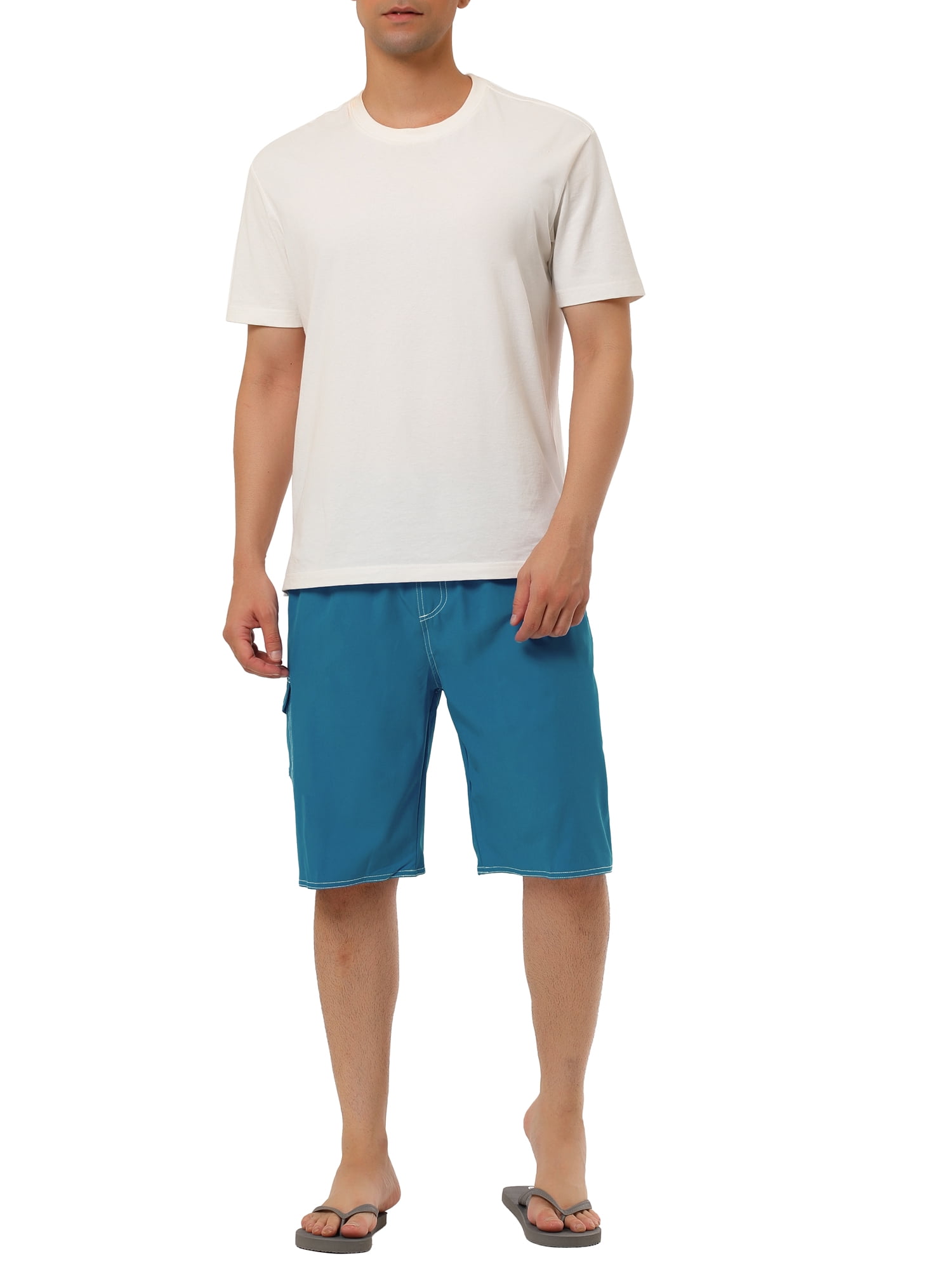 INSPIRE CHIC Father's Day Men's Shorts Summer Drawstring Elastic Waist Solid Beach Board Swim Shorts 36 Blue