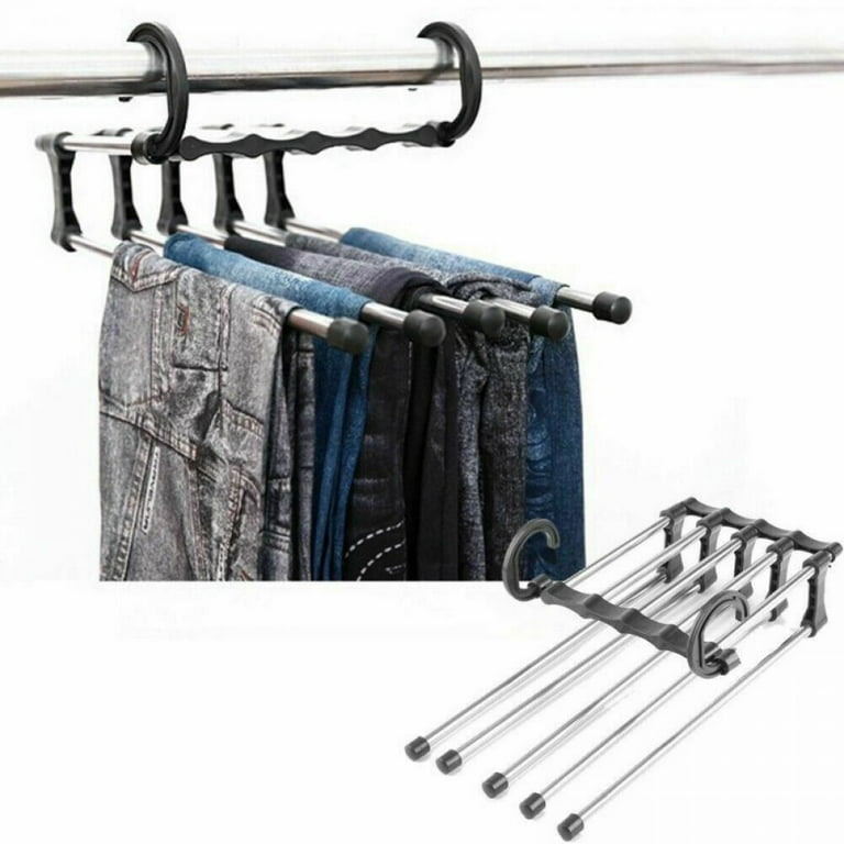 Trouser Hanger Space Saving 5 in 1 Non-Slip Multifunctional Pants Rack Stainless Steel Pants Hangers Multiple Layers Clothes Hanger Closet Wardrobe