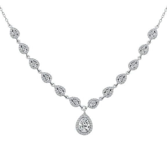 Bling Jewelry Womens Bridal Teardrop Halo CZ V Collar Necklace Sterling Silver