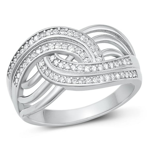 Clear Cubic Zirconia Cocktail Ring .925 Fancy Sterling Silver Band White Jewelry Female Male Size 6