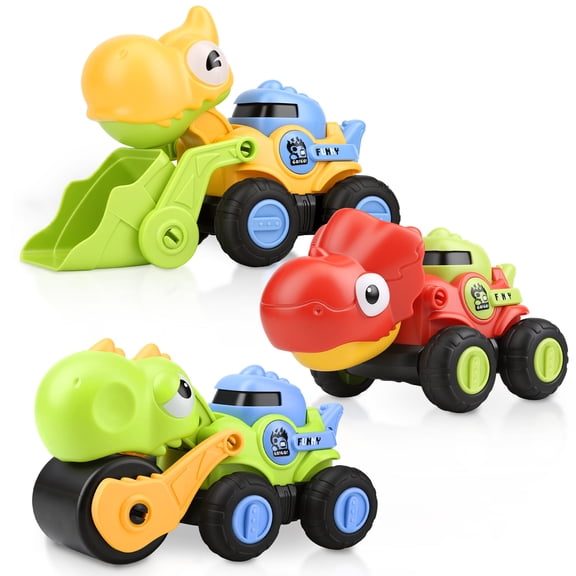 HACOCOLA 3 Pack Press and Go Dinosaur Car Toys, Dinosaur Truck Toys for Kids Toddlers Boys Ages 2 3 Year Old