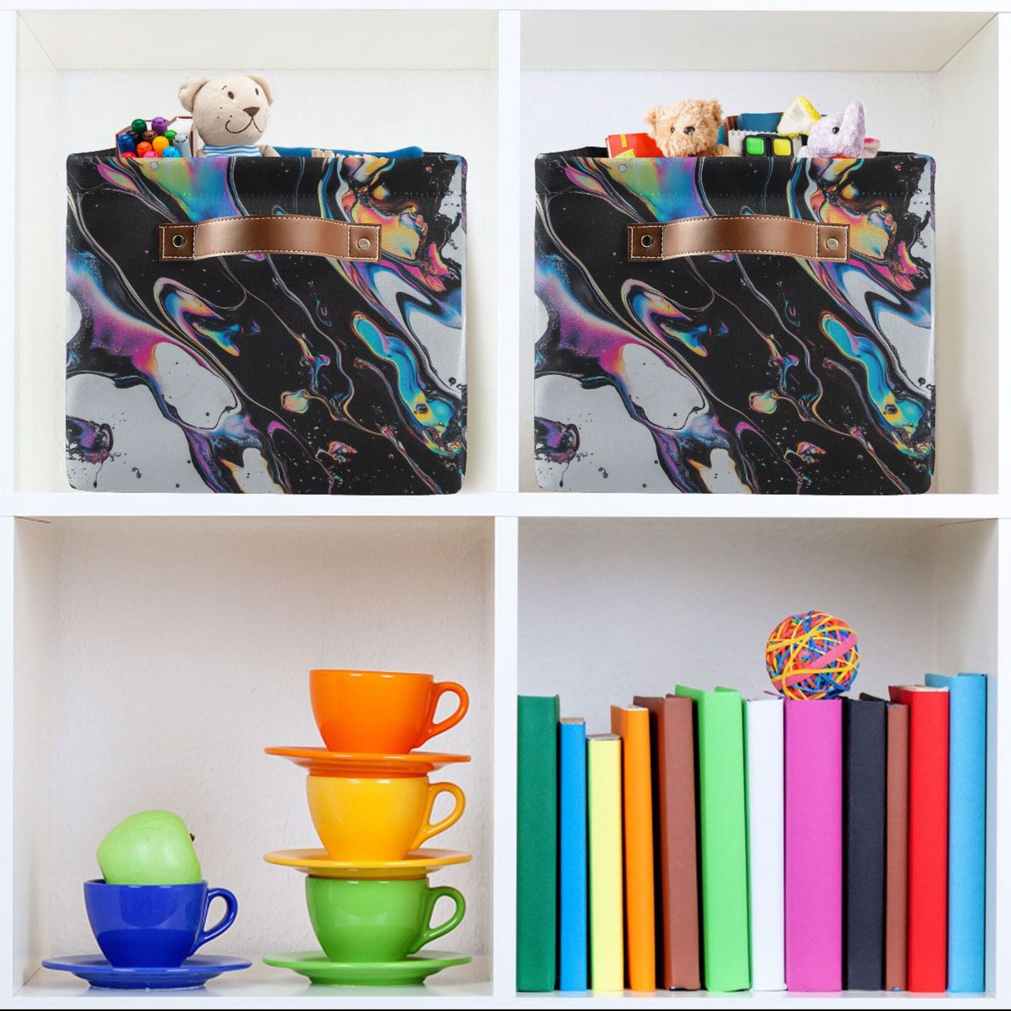 Yayeee 2 Pack Canvas Storage Basket with Handles for Shelves Fabric Bins Closet Organizer, Black
