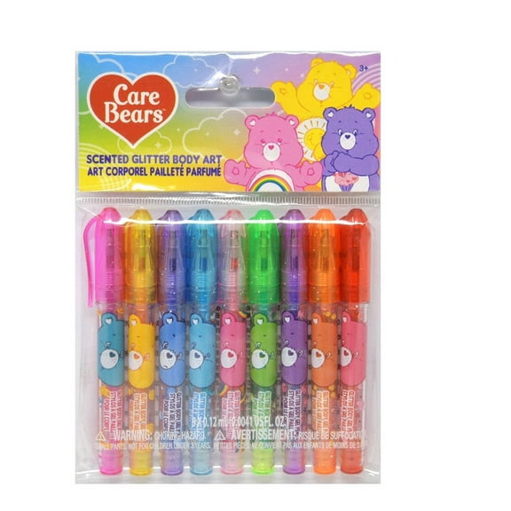 Care Bears 9pk Mini Glitter Body Art Pens in Bag with Header