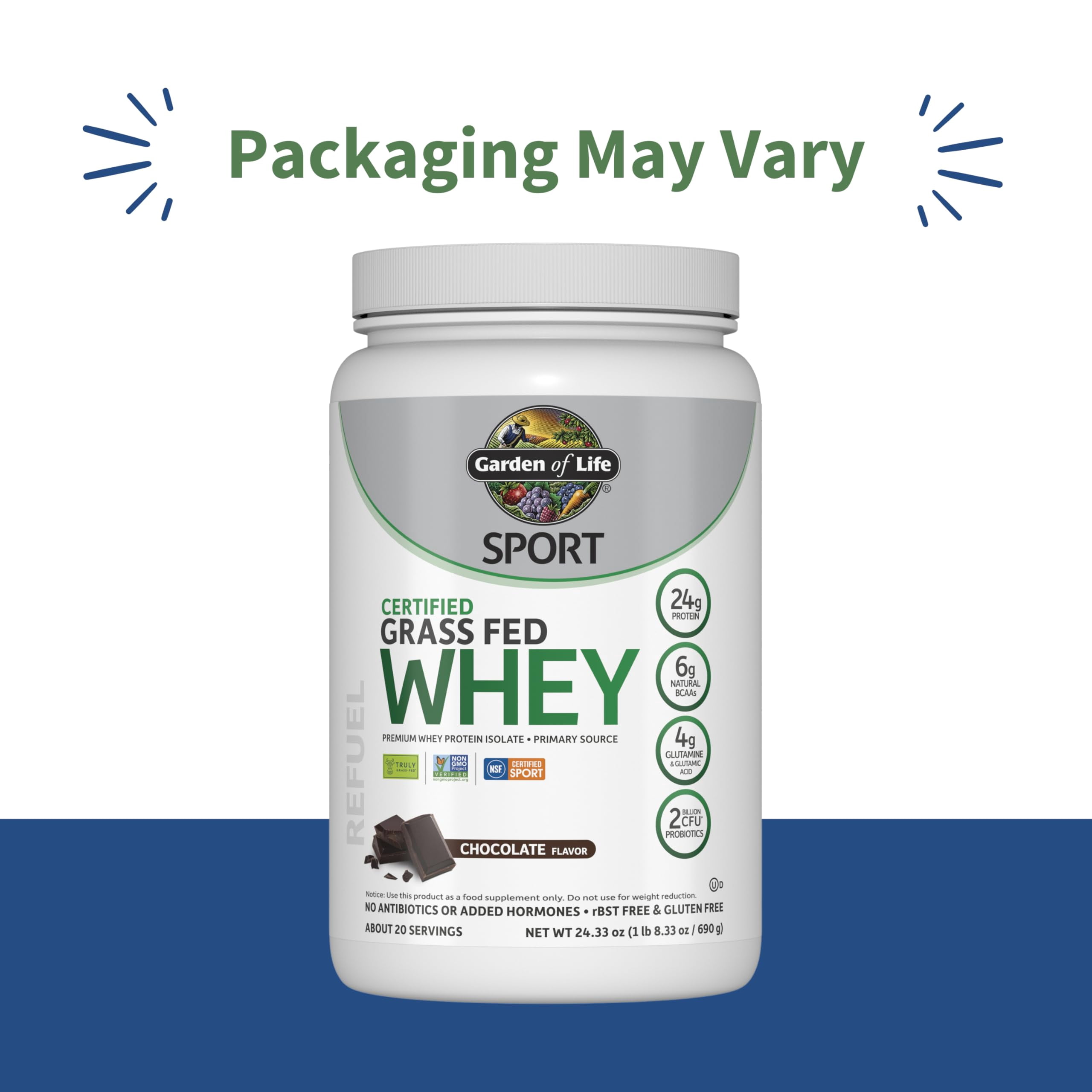 Garden of Life SPORT Certified Grass Fed Whey, Chocolate, 20 Servings