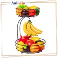 thumbnail image 1 of Auledio 2 Tier Metal Fruit Vegetable Basket with Banana Hanger, Detachable Storage Basket for Kitchen Countertop (Bronze), 1 of 7