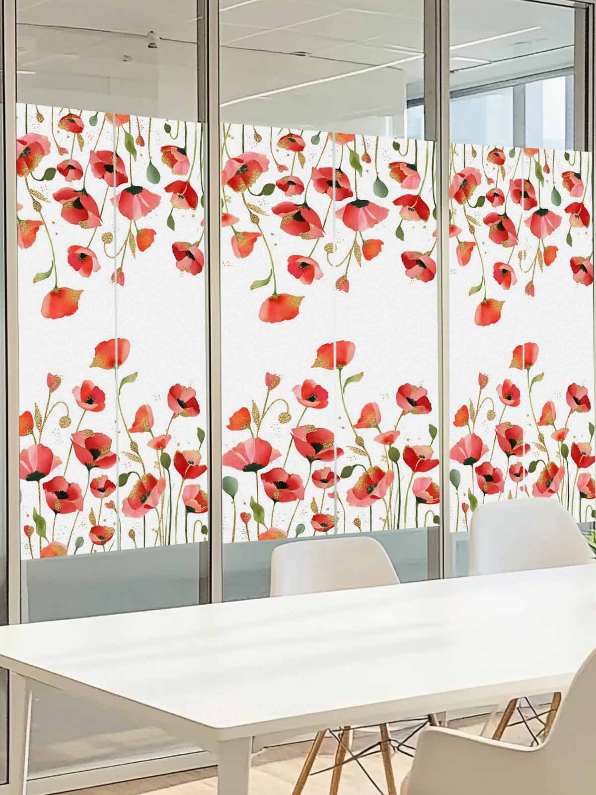 Spring Floral Window Privacy Film, Watercolor Red Wildflower Rustic Farmhouse Frosted Glass Window Clings Static Cling UV Heat Blocking Reusable Door Sticker for Bathroom 29.5 x 118 Inch