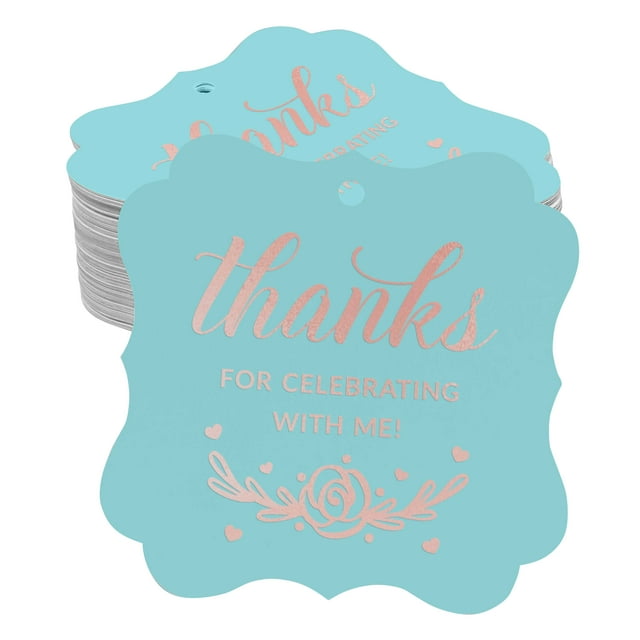 Inkdotpot Real Rose Gold Foil Bracket Shape Paper Hang Tags Thanks For Celebrating With Me Birthday Favor Tags Pack Of 100