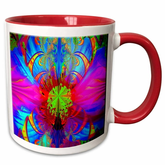 3drose, Alegra Fractal Art Bright Colors Amazing Detailed Fractal Art Wild Pink Explosion of Colors, 15oz Two-tone Red Mug