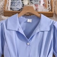 thumbnail image 5 of Girls Shirt Dress Light Blue Button Down Puff Sleeve Stretchy Wrinkle Resistant Casual School Summer Dress for Kids 7-13 Years,Size 10-11 T, 5 of 9