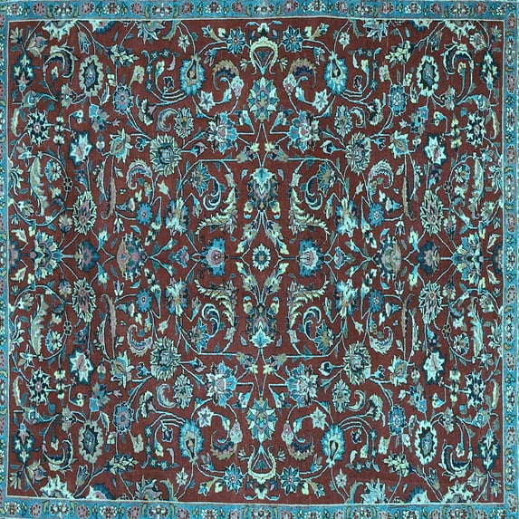 Ahgly Company Indoor Square Persian Light Blue Traditional Area Rugs, 7' Square
