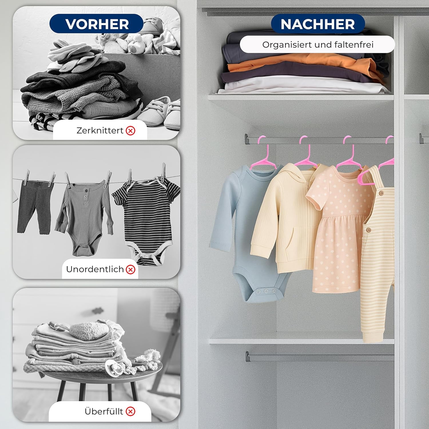 SereneLife 20-Pack Non-Slip Plastic Kids Hangers – Space-Saving Closet Organizers for Infants & Toddlers (Pink)