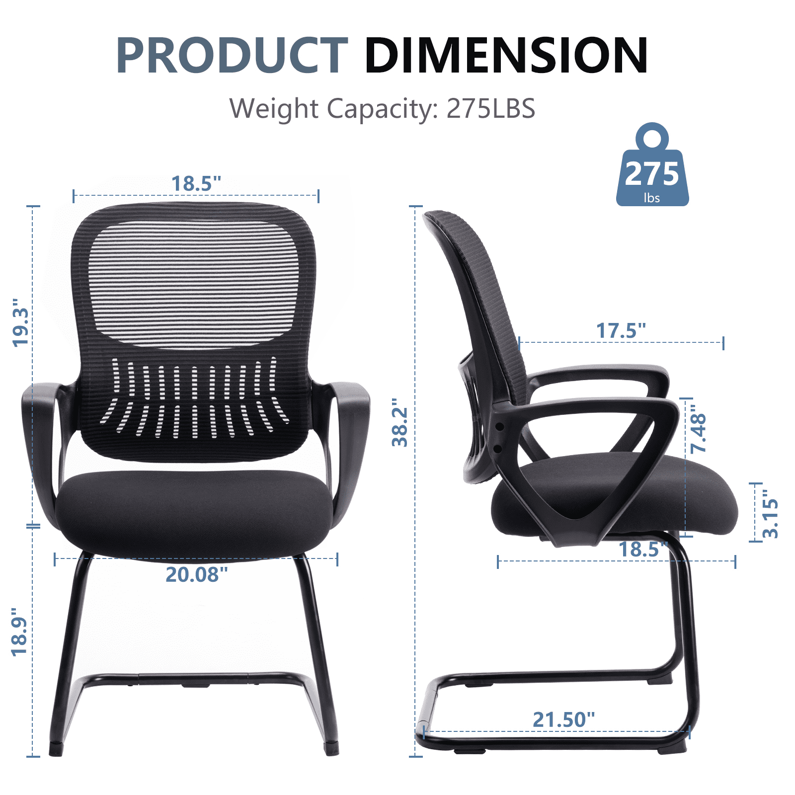 MAYEERTY Office Desk Chair No Wheels, Ergonomic Executive Sled Base Mesh Computer Chairs with Comfy Arms and Lumbar Support for Home Conference Room Bedroom